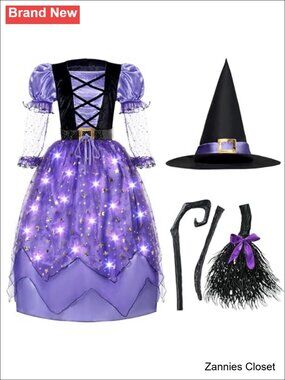 👻Spooktacular Creations Girls Witch Costume Light Up Starry Dress Halloween